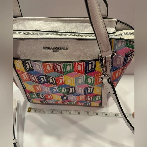 Karl Lagerfeld Paris Crossbody Bag Purse Monogram Cube Multi Color Rainbow NWT - Picture 8 of 12